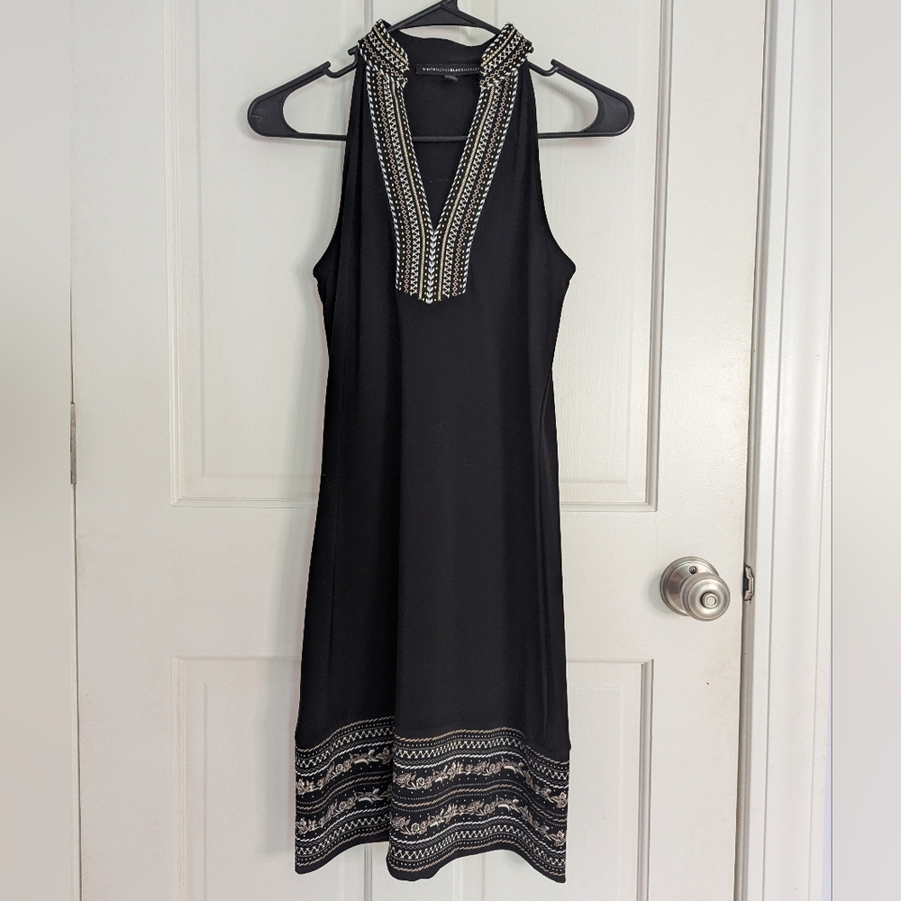 White House Black Market Black Dress with White Trim